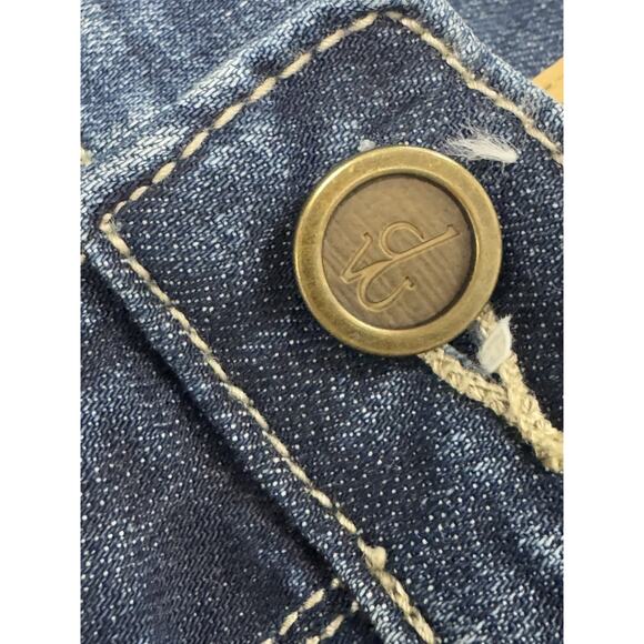 Driftwood Farrah Embroidered Flare Jeans Women's Size 27 Blue Denim Frayed Hem - Picture 2 of 15